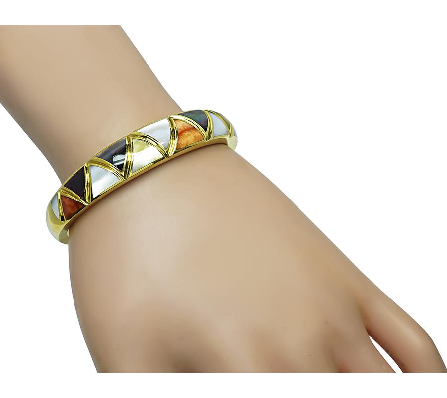 Estate Asch Grossbardt Multi Gemstone Inlay Gold Bangle