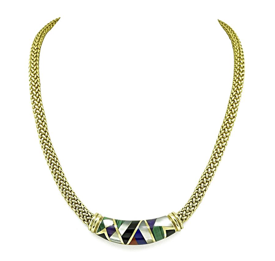 Asch Grossbardt Multi Gemstone Inlay Gold Necklace