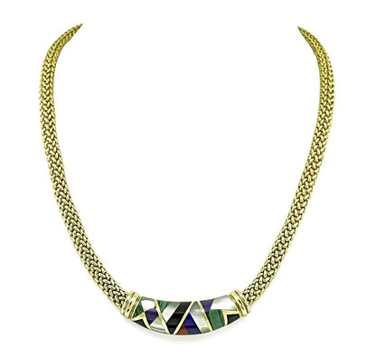 Asch Grossbardt Multi Gemstone Inlay Gold Necklace