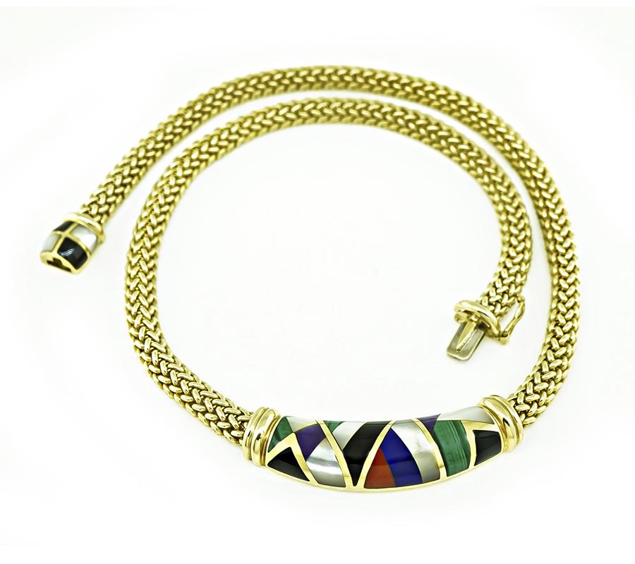Asch Grossbardt Multi Gemstone Inlay Gold Necklace