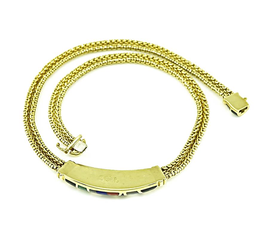 Asch Grossbardt Multi Gemstone Inlay Gold Necklace