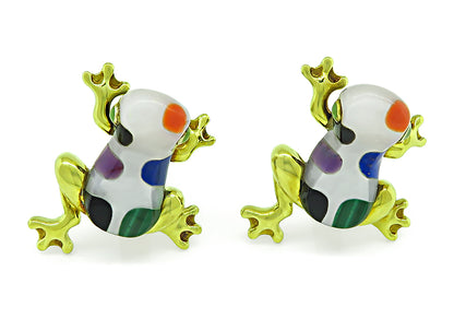 Estate Asch Grossbardt Multi Color Gemstone Inlay Frog Cufflinks