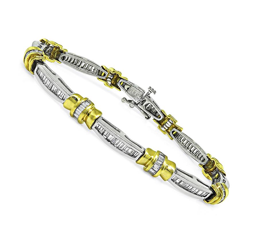 Estate 2.50ct Diamond Platinum and 18k Yellow Gold Bracelet