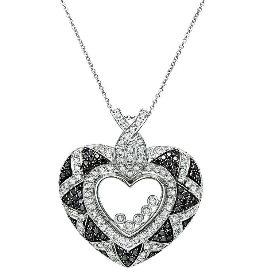 Estate 4.20cttw Black and White Diamond Heart Pendant Necklace