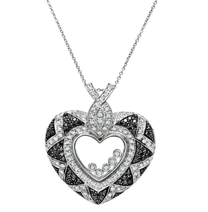Estate 4.20cttw Black and White Diamond Heart Pendant Necklace