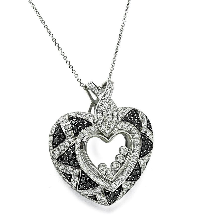 Estate 4.20cttw Black and White Diamond Heart Pendant Necklace