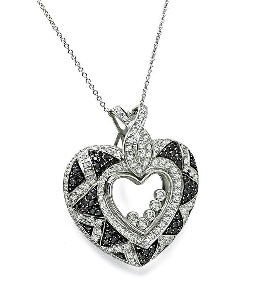 Estate 4.20cttw Black and White Diamond Heart Pendant Necklace