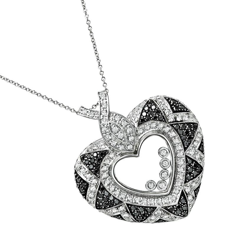 Estate 4.20cttw Black and White Diamond Heart Pendant Necklace
