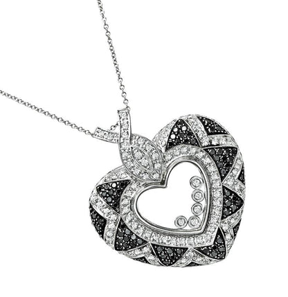 Estate 4.20cttw Black and White Diamond Heart Pendant Necklace