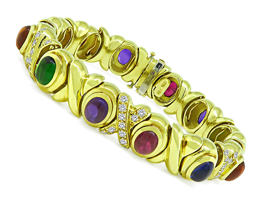 Estate Black Starr and Frost Diamond 30.00ct Semi Precious Stone Gold Bracelet