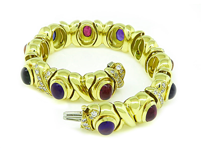 Estate Black Starr and Frost Diamond 30.00ct Semi Precious Stone Gold Bracelet