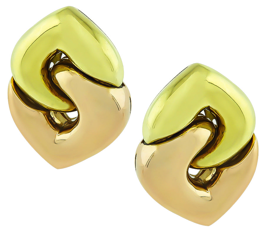 Estate Bvlgari Two Tone Yellow and Pink Gold Earrings