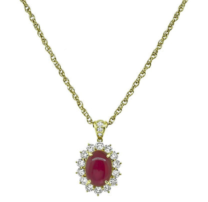5.06ct Burma Ruby 1.40ct Diamond Gold Pendant Necklace