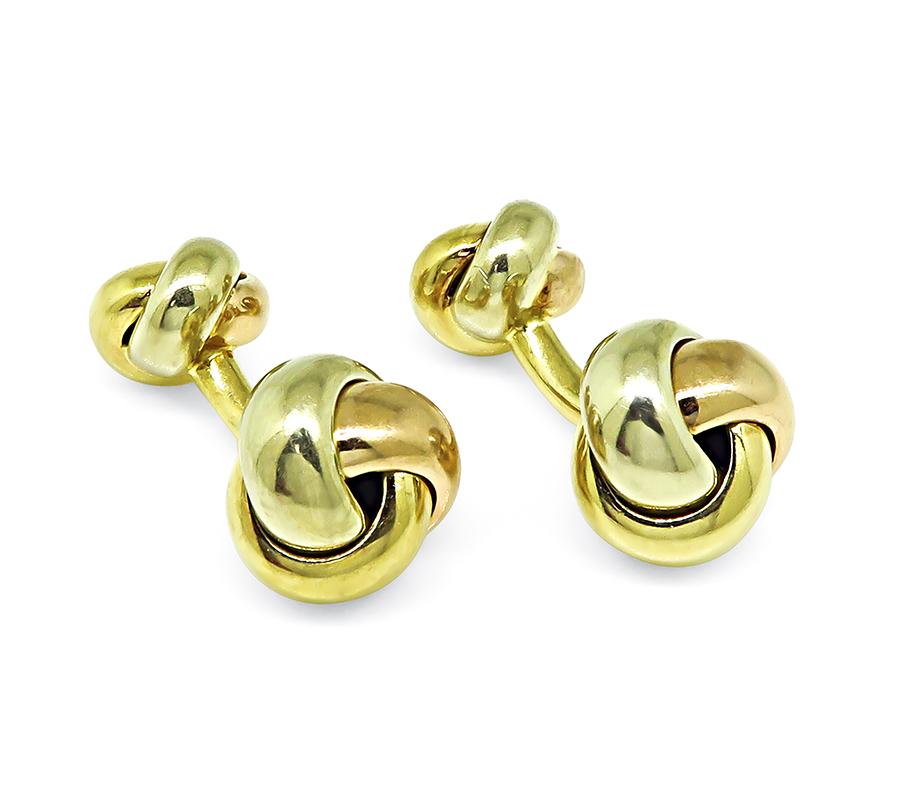 Estate Cartier Three Tone 18k Gold Knot Cufflinks