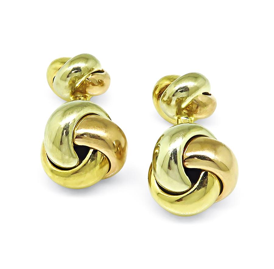 Estate Cartier Three Tone 18k Gold Knot Cufflinks
