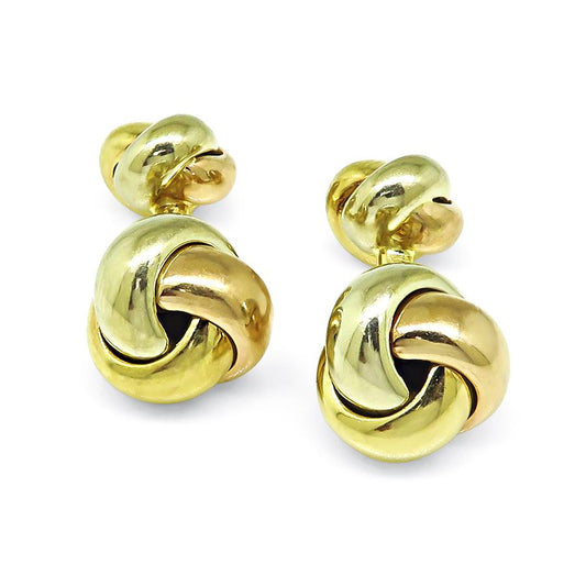 Estate Cartier Three Tone 18k Gold Knot Cufflinks