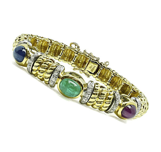 Estate Cassis 9.50ct Precious Gemstone 0.60ct Diamond Gold Bangle