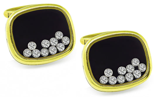 Estate Chopard 1.00ct Diamond Gold Happy Diamonds Cufflinks
