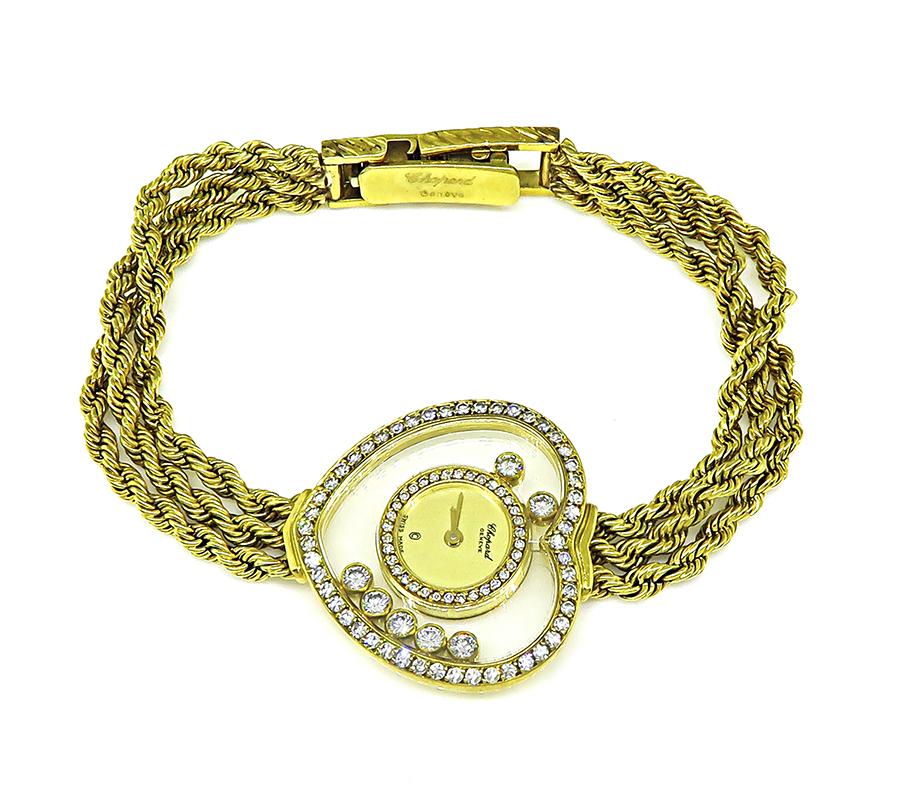 Estate Chopard 1.00ct Diamond 18k Yellow Gold Happy Diamonds Watch