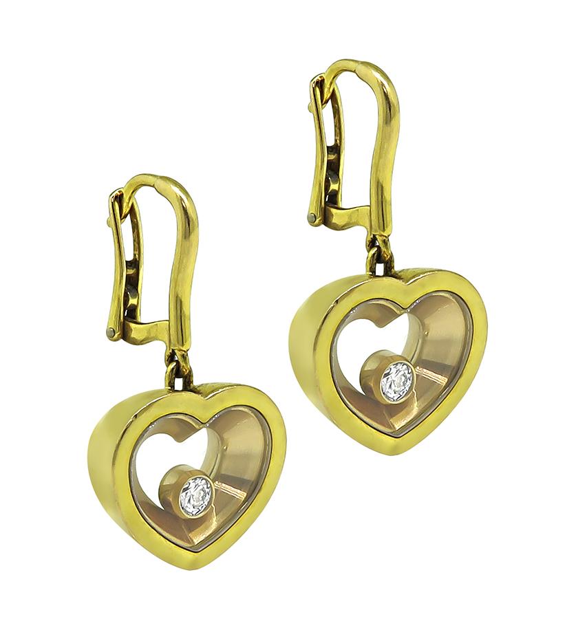 Estate Chopard Happy Diamonds 18k Yellow Gold Heart Drop Earrings