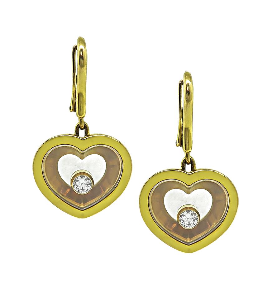 Estate Chopard Happy Diamonds 18k Yellow Gold Heart Drop Earrings