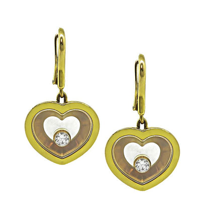Estate Chopard Happy Diamonds 18k Yellow Gold Heart Drop Earrings