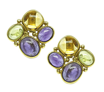 Estate 20.00ct Multi Color Gemstone Gold Earrings