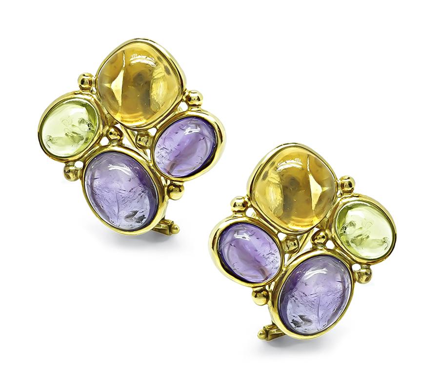 Estate 20.00ct Multi Color Gemstone Gold Earrings