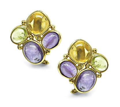 Estate 20.00ct Multi Color Gemstone Gold Earrings