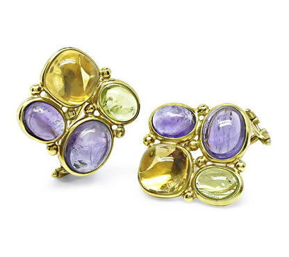 Estate 20.00ct Multi Color Gemstone Gold Earrings