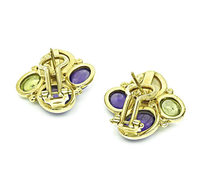 Estate 20.00ct Multi Color Gemstone Gold Earrings