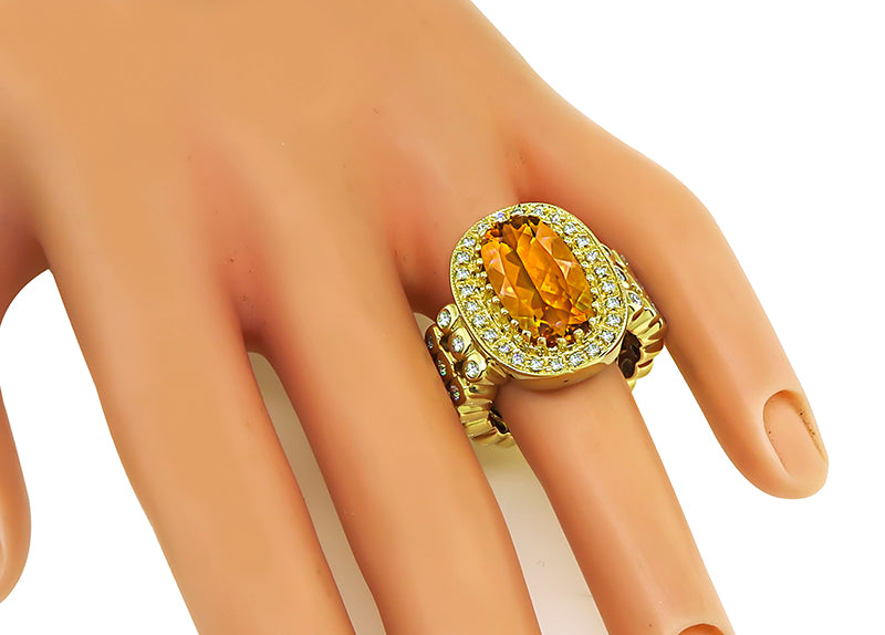 Estate Sonia B. 20.00ct Citrine 3.50ct Diamond Gold Bangle and Ring Set