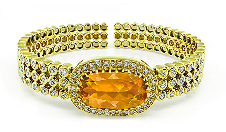 Estate Sonia B. 20.00ct Citrine 3.50ct Diamond Gold Bangle and Ring Set