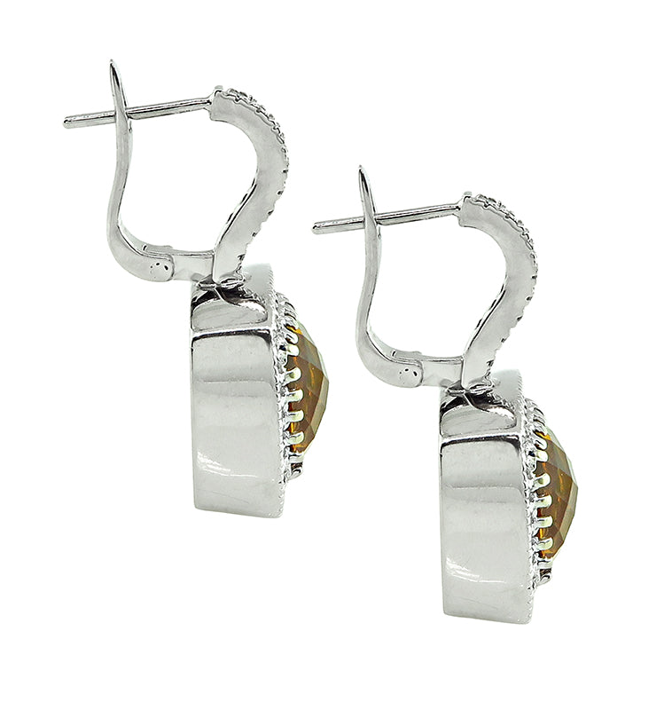 Estate 10.00ct Citrine 1.40ct Diamond Earrings