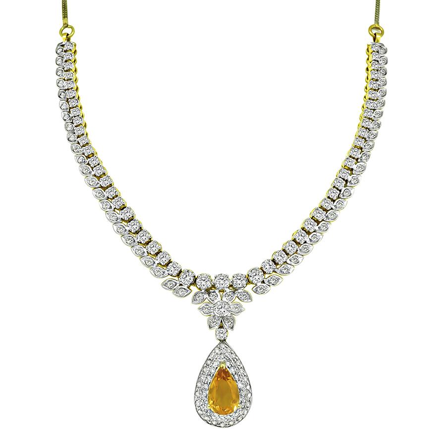 Estate 8.00ct Citrine 5.00ct Diamond Gold Necklace