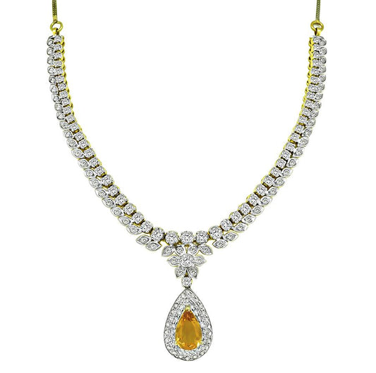 Estate 8.00ct Citrine 5.00ct Diamond Gold Necklace