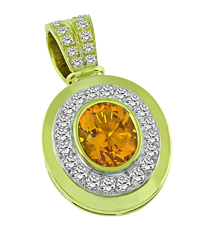 Estate 7.00ct Citrine 1.50ct Diamond Gold Pendant