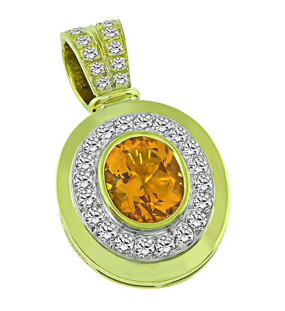 Estate 7.00ct Citrine 1.50ct Diamond Gold Pendant
