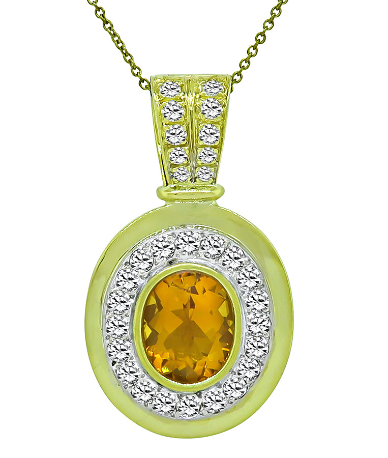 Estate 7.00ct Citrine 1.50ct Diamond Gold Pendant