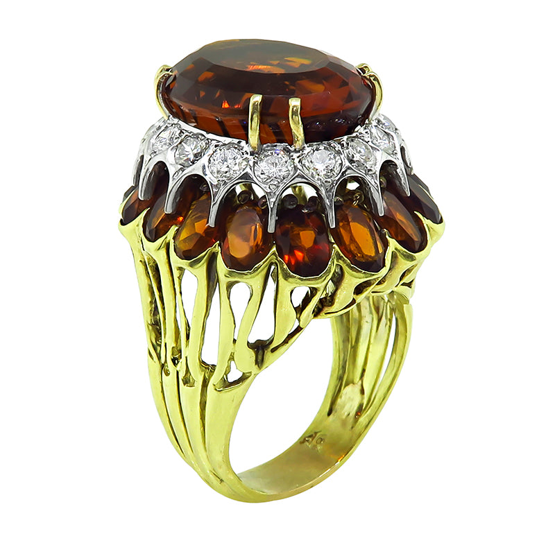 Estate 27.80cttw Citrine 1.90ct Diamond Cocktail Ring