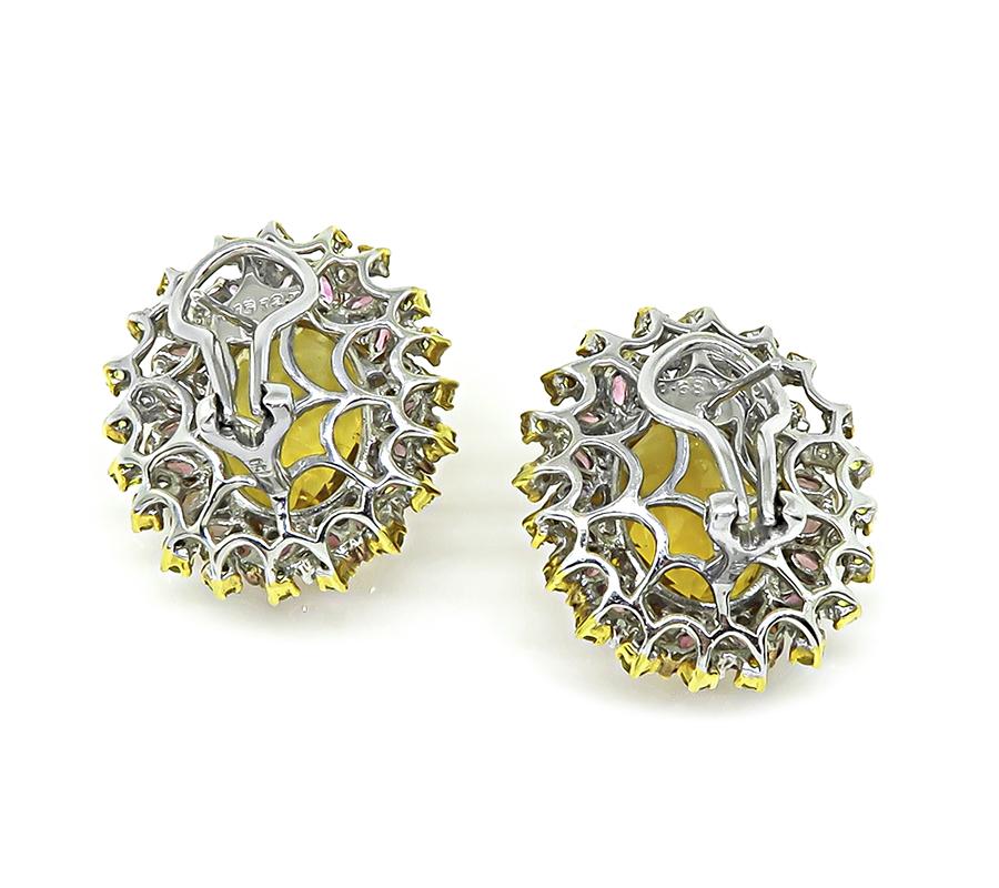 Estate 17.15ct Citrine 2.72ct Pink Tourmaline 1.12ct Sapphire 18k Gold Earrings