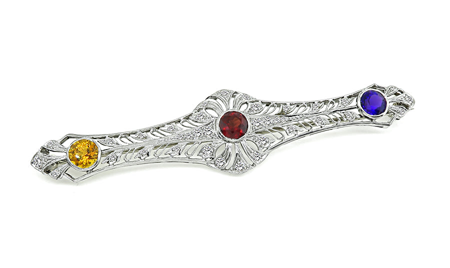 Estate Multi Color Semi Precious Stone 0.50ct Diamond Pin