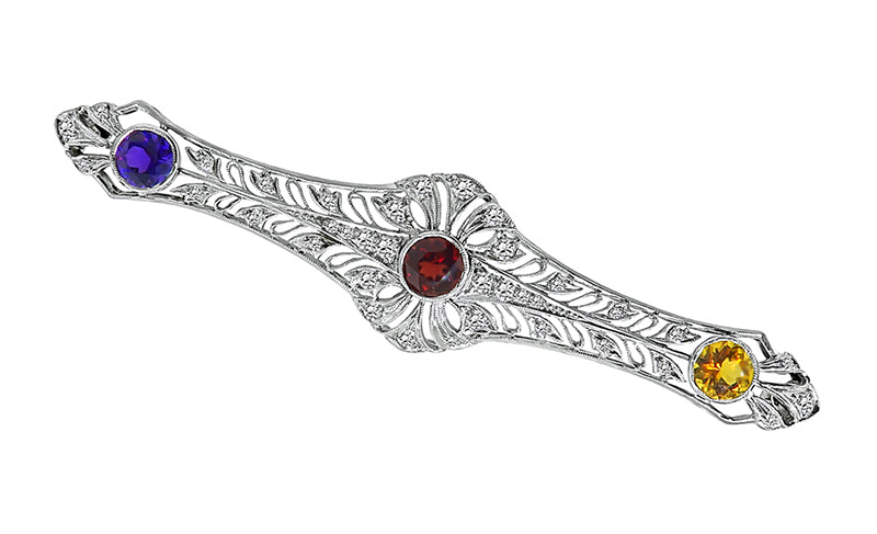 Estate Multi Color Semi Precious Stone 0.50ct Diamond Pin