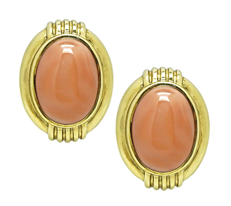 Estate Gumps Coral Gold Earrings