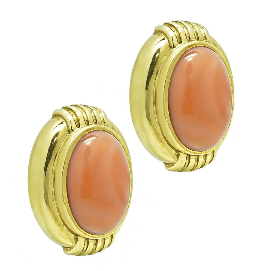 Estate Gumps Coral Gold Earrings