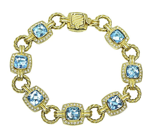 Estate David Yurman 21.00ct Blue Topaz 1.00ct Diamond Gold Bracelet