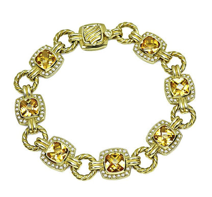 Estate David Yurman 21.00ct Citrine 1.00ct Diamond Gold Bracelet