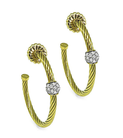 Estate David Yurman Diamond 18k Yellow and White Gold Earrings