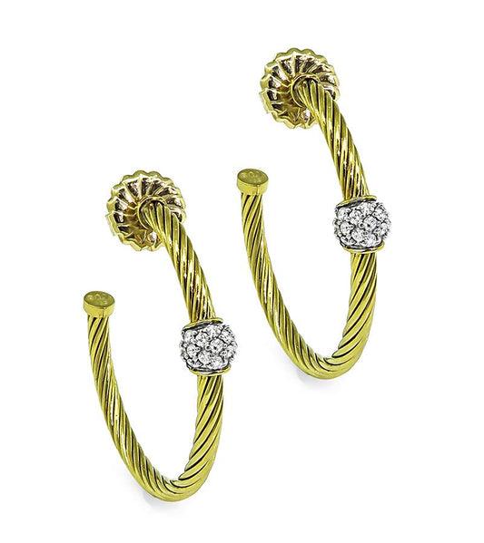 Estate David Yurman Diamond 18k Yellow and White Gold Earrings