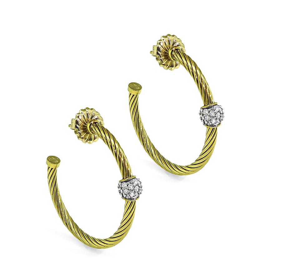 Estate David Yurman Diamond 18k Yellow and White Gold Earrings